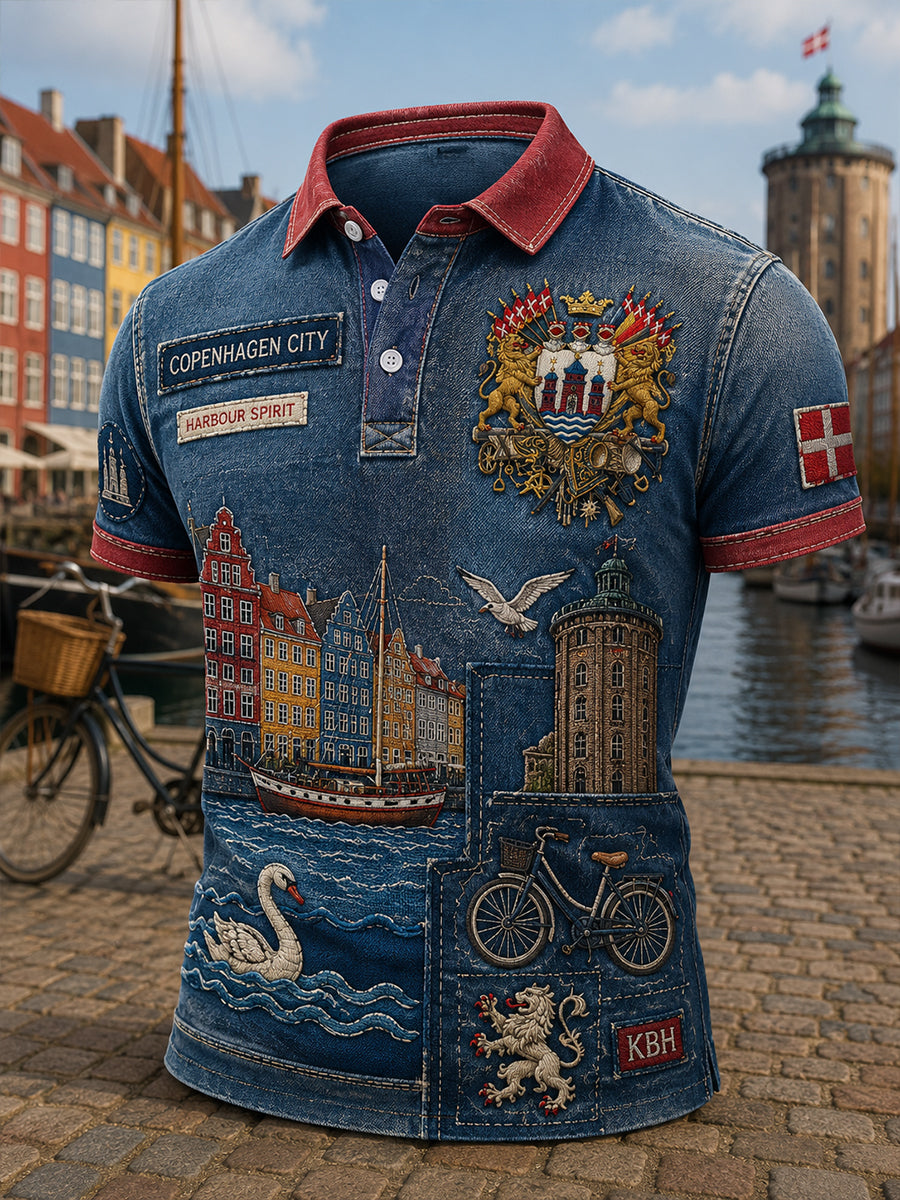 Mænds poloshirt med korte ærmer og urban, hylende grafisk print