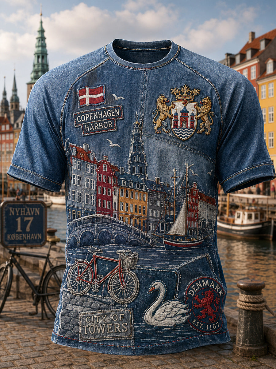 Mænds raglan-T-shirt med korte ærmer og urban, hyldestbetonet grafisk print