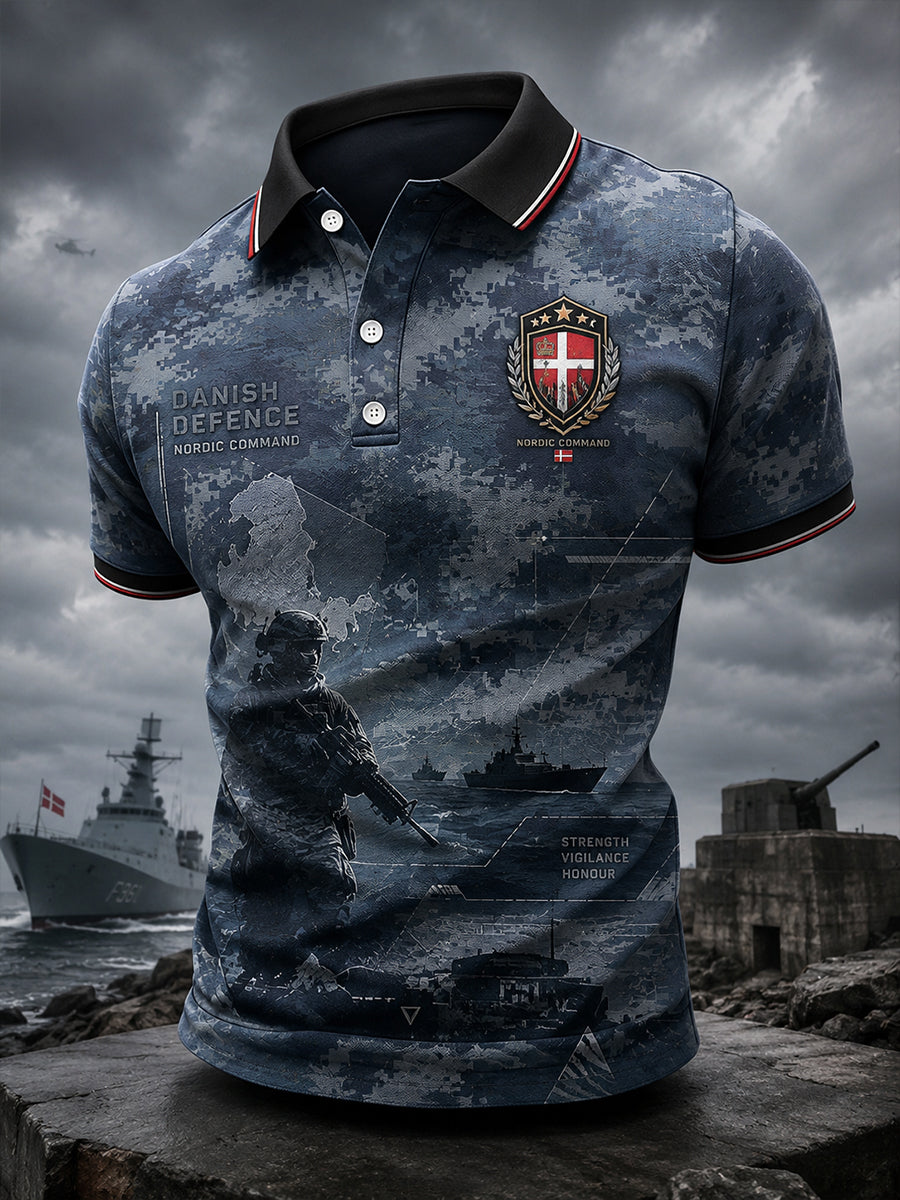 Mænds kortærme Polo skjorte med Vintage Militær-stil Print