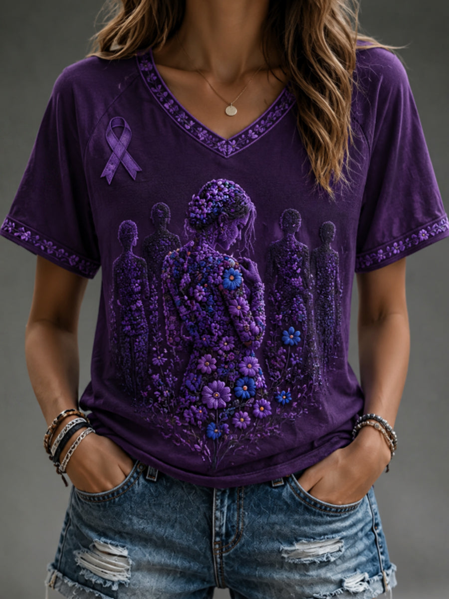 Kvinders Forget-me-ikke rund hals kort ærme T-shirt