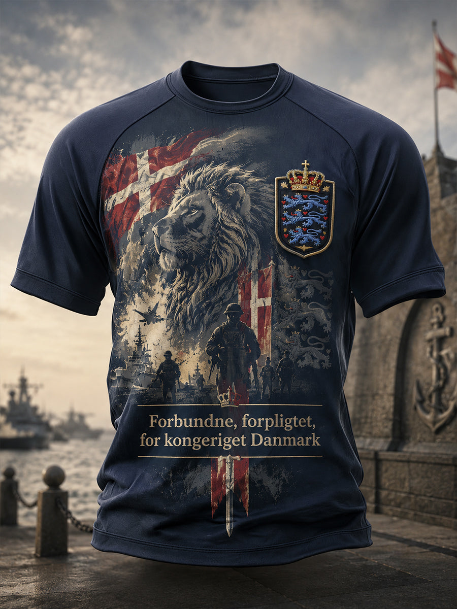 Mænds kortærme Raglan T-shirt med militær-stil print