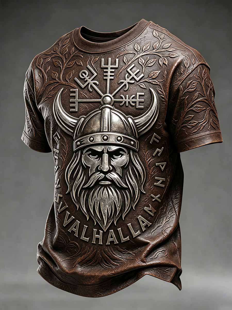 Vintage vikingkriger-print-T-shirt til mænd