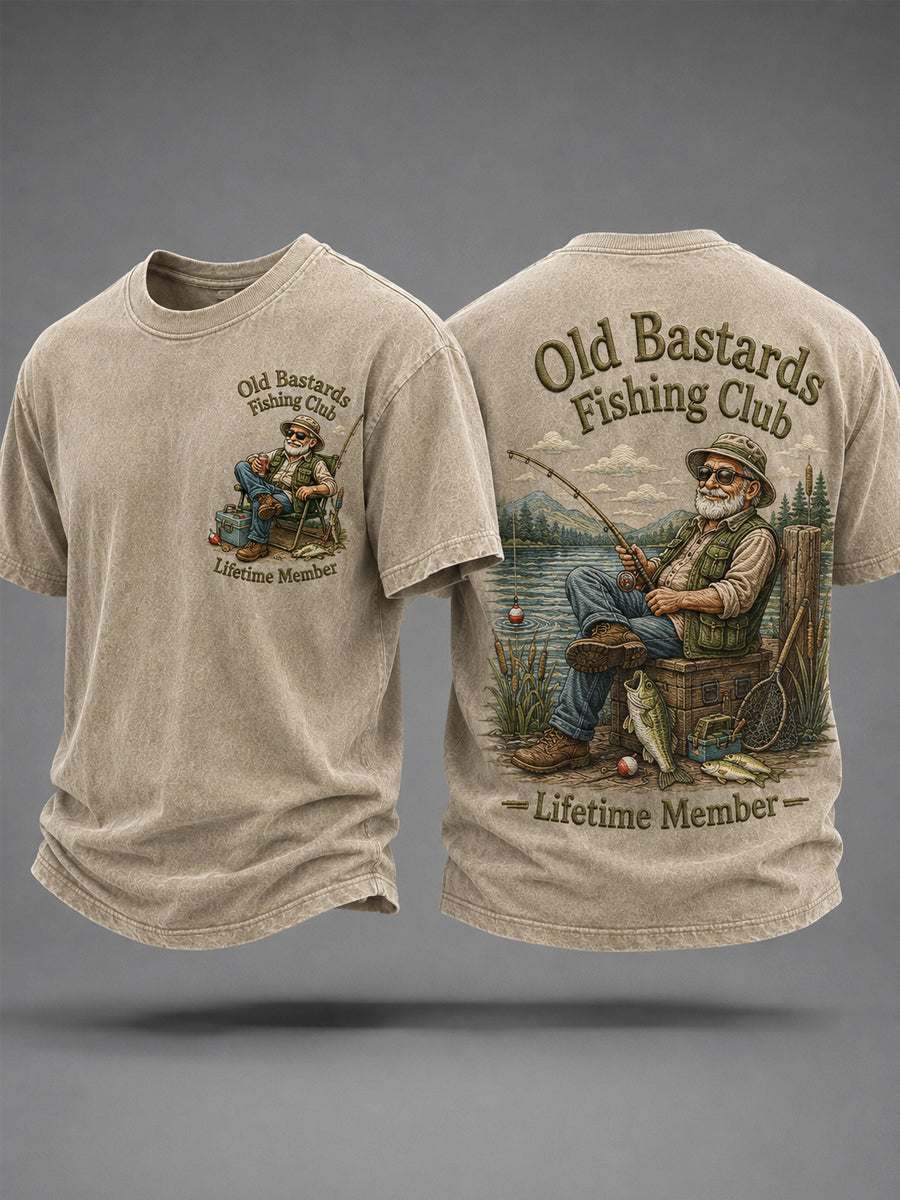 Mænds sjove gamle skiderikker fiskerklub livstidsmedlemsprint afslappet t-shirt
