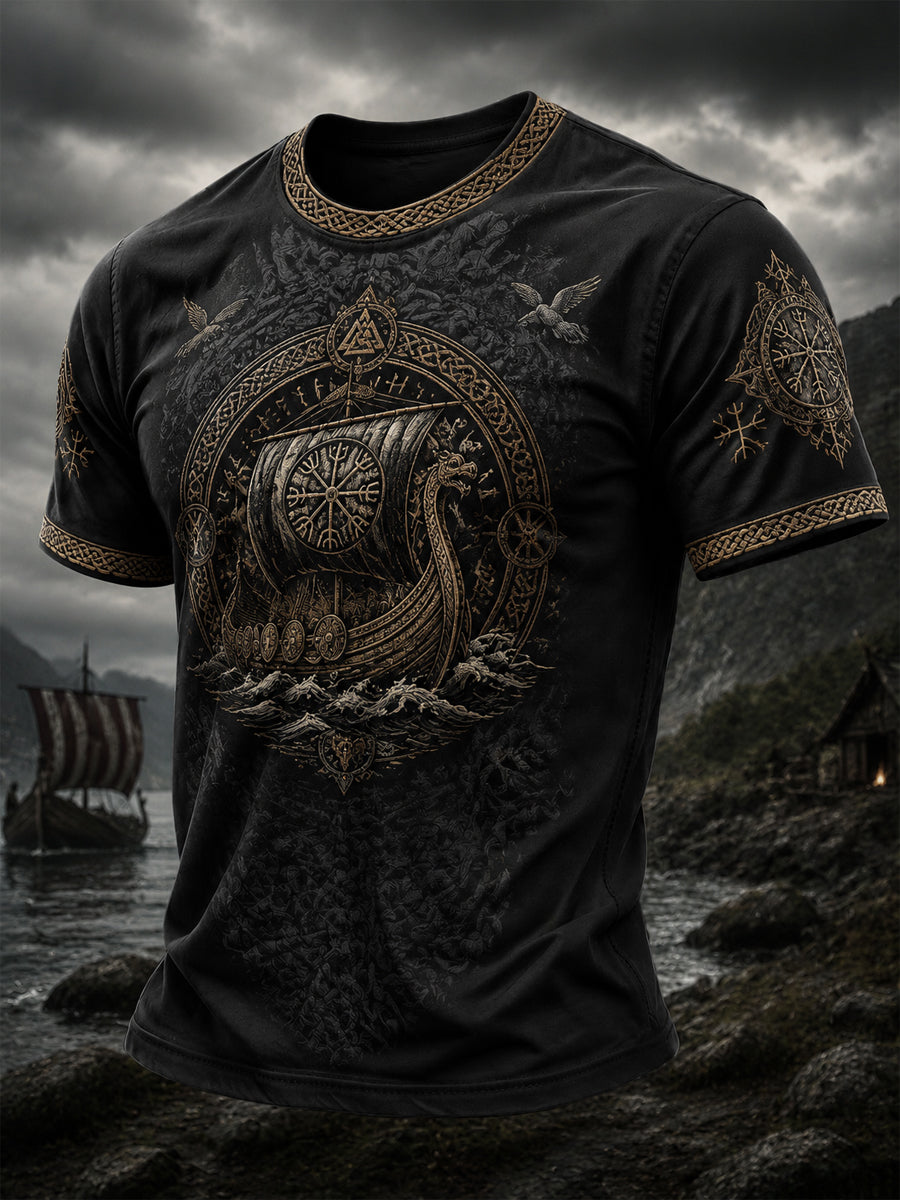 Menns vikingmønstret t-skjorte