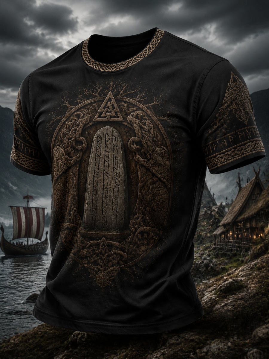 Menns vikingmønstret t-skjorte