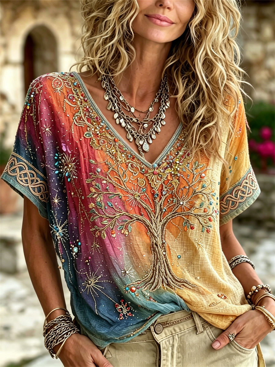 Hippie kunst Skriv ut fargefarge linkort T-skjort