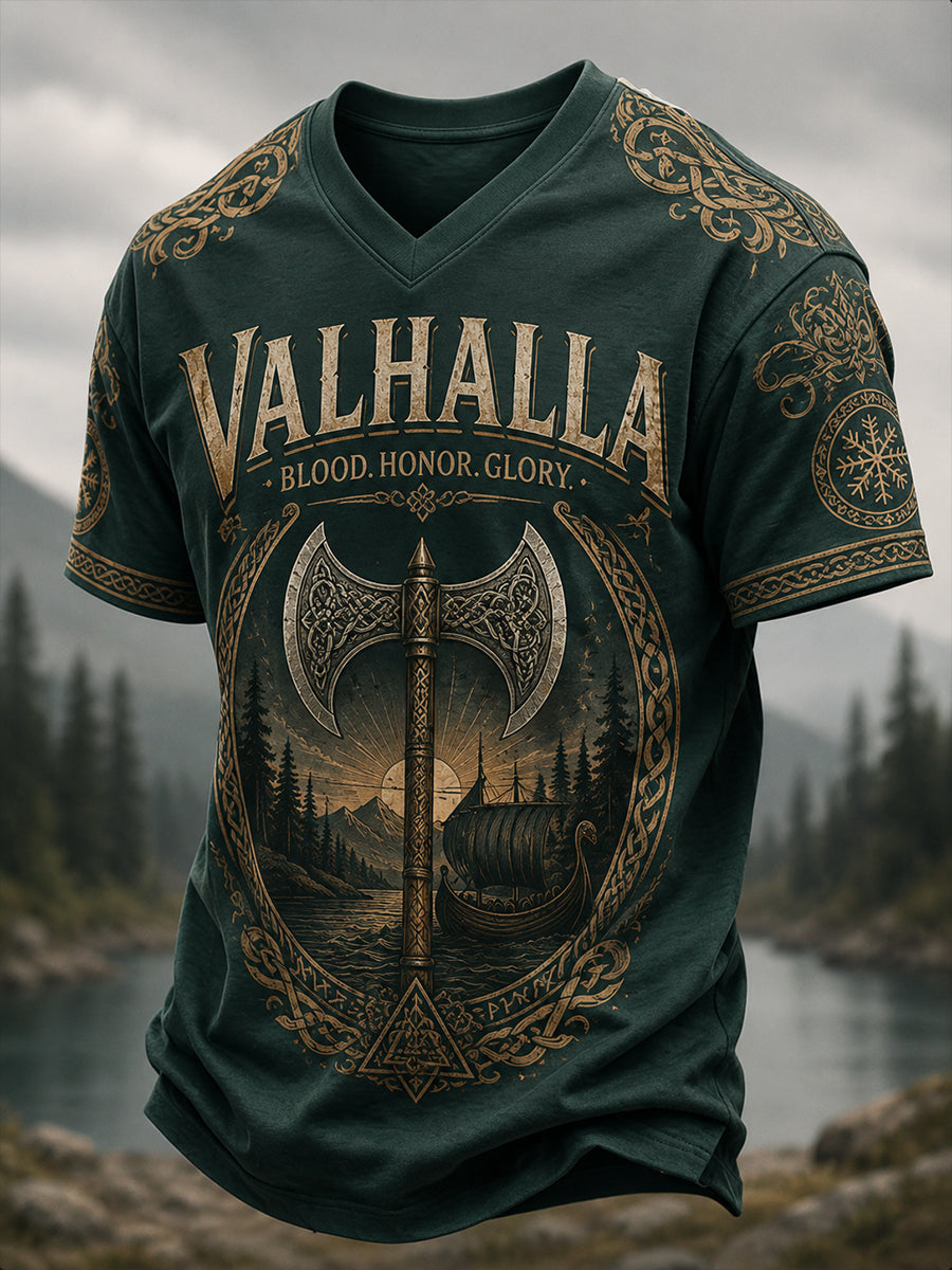 Retro-vikingelement for menn Skriv ut kort-ærme T-shirt