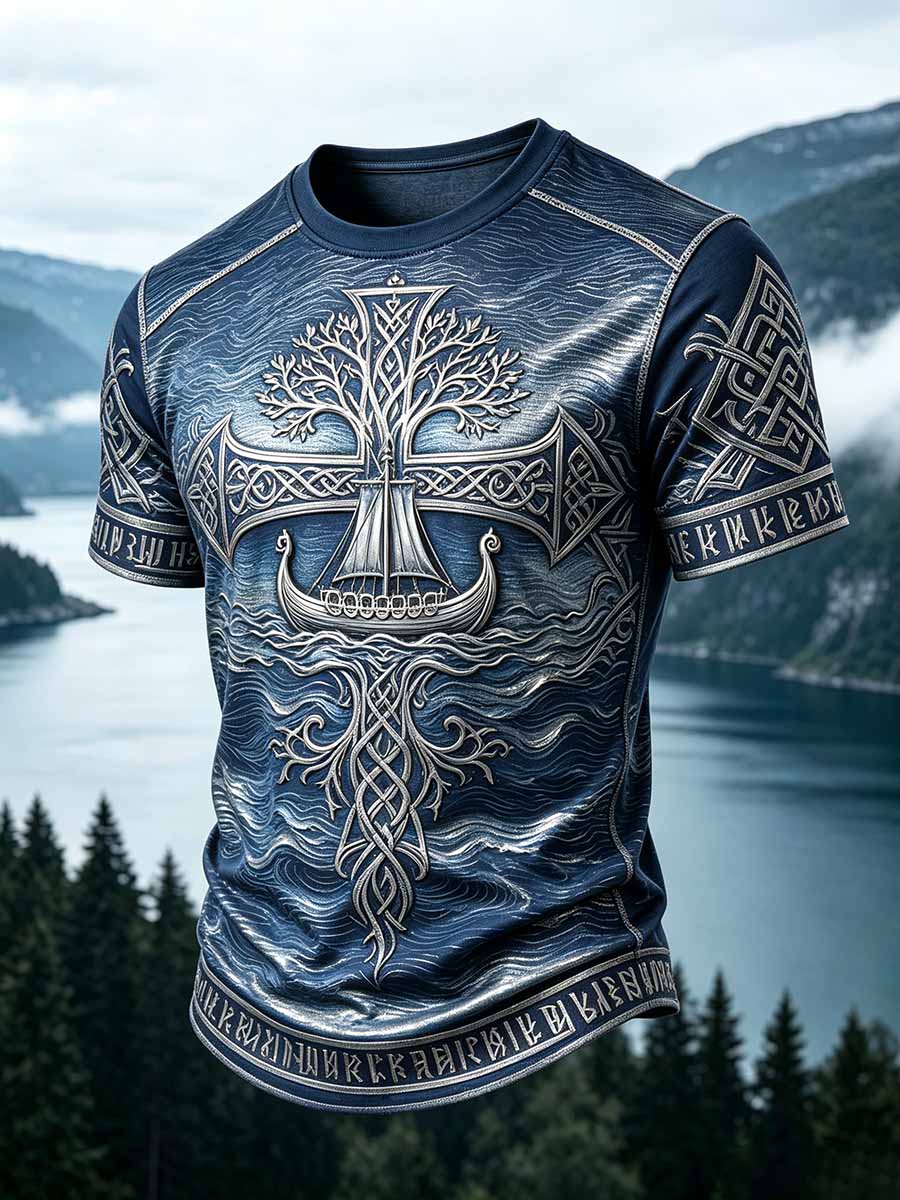 Menns vikinge-trykk t-shirt