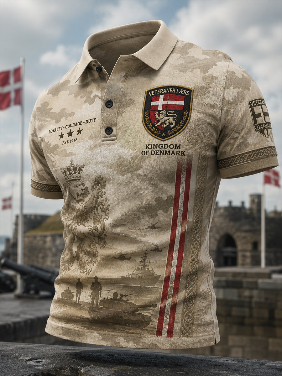 Polo-skjorte til mænd med korte ærmer, camouflage og grafisk print med veteranerminde