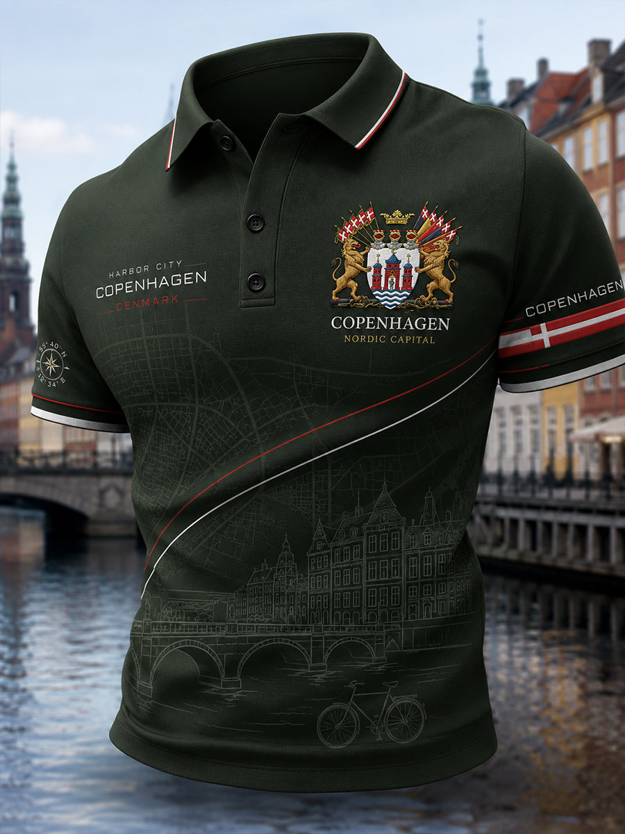 Mænds poloshirt med korte ærmer og urban, hyldestbaseret grafisk print