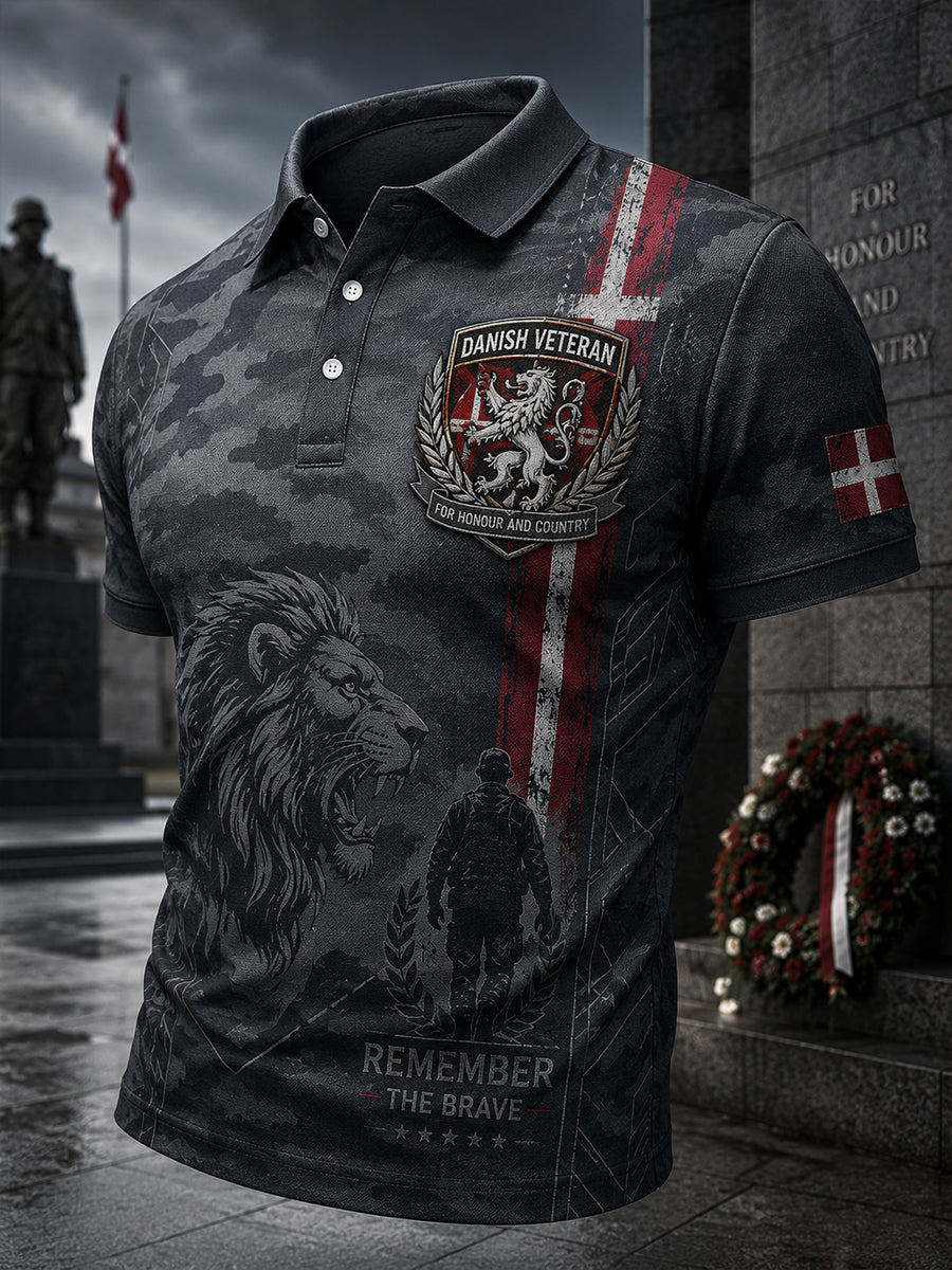 Polo-skjorte til mænd med korte ærmer, camouflage og grafisk print med veteranerminde