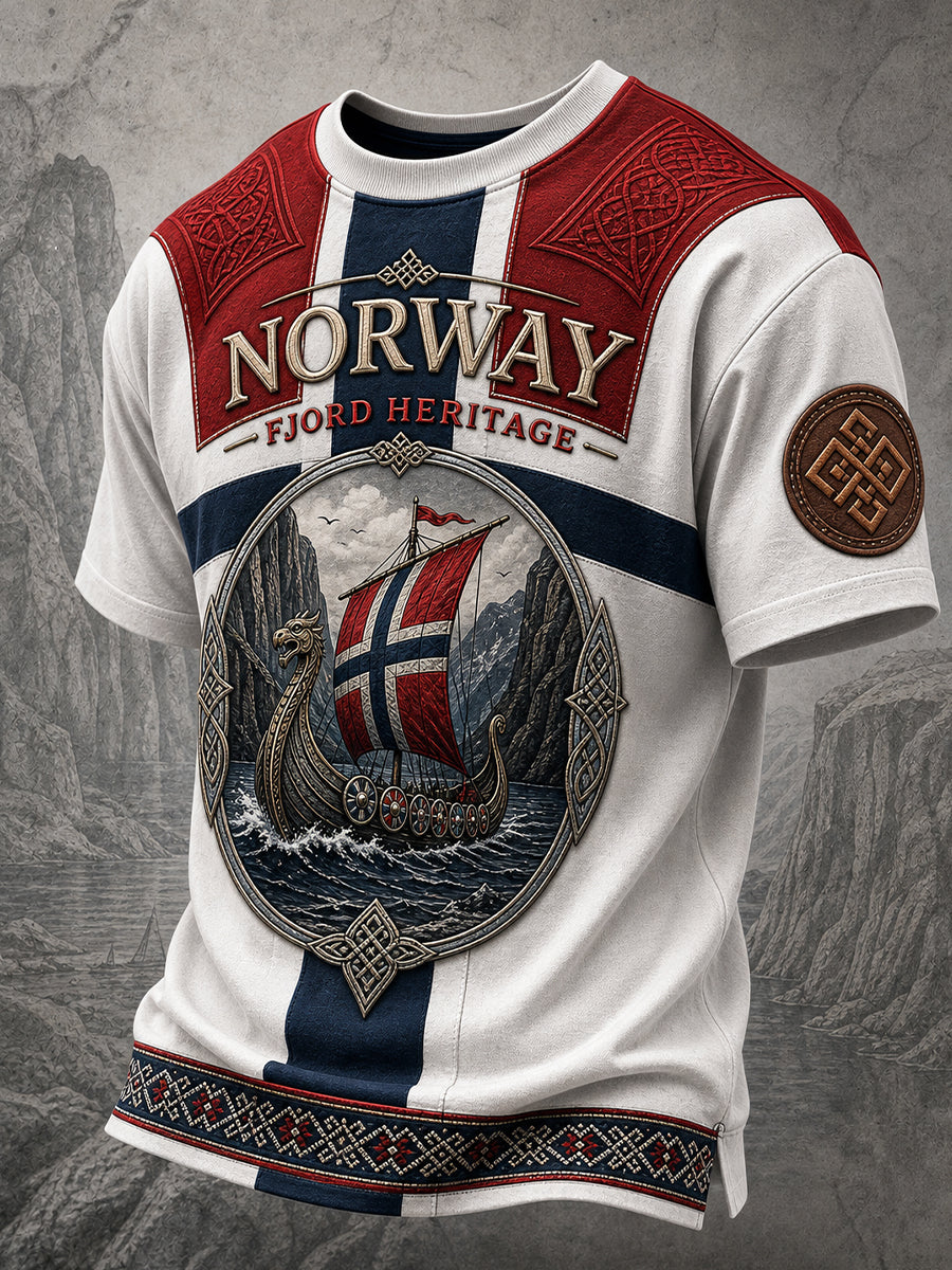 Retro norsk viking skandinavisk nordisk kultur kunsttrykk avslappet t-skjorte
