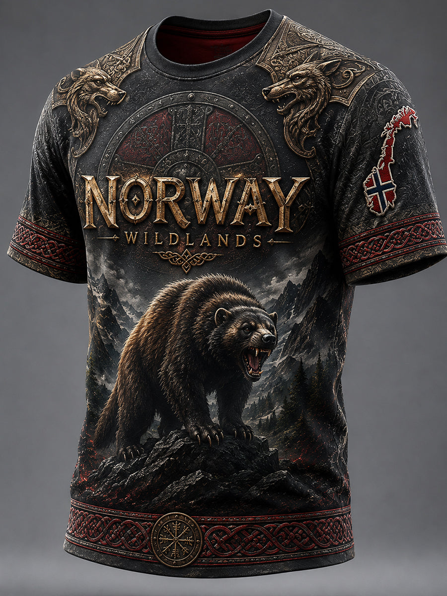 Retro Norsk Viking Skandinavisk nordisk kulturkunst Print Casual T-shirte