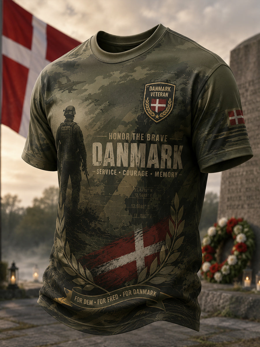 Mænds t-shirt med korte ærmer og grafisk print til minde om veteraner