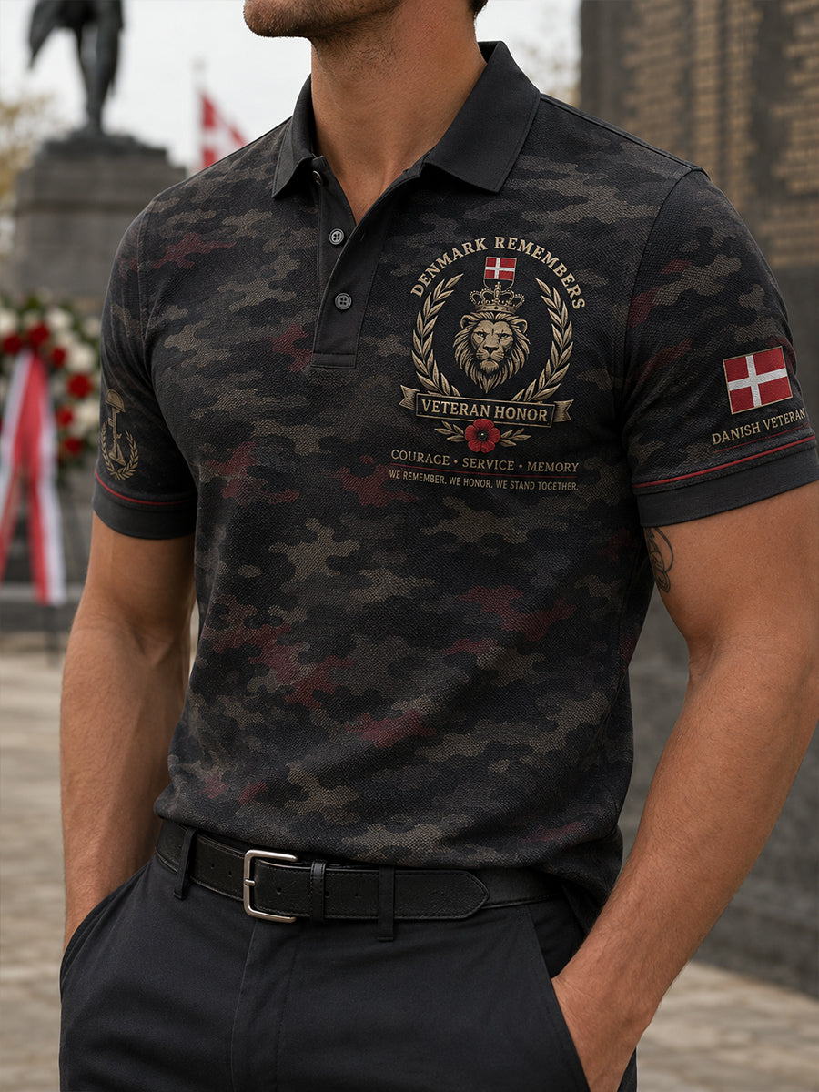Mænds Short-ærme Polo skjorte med Veteran Memorial Grafisk print