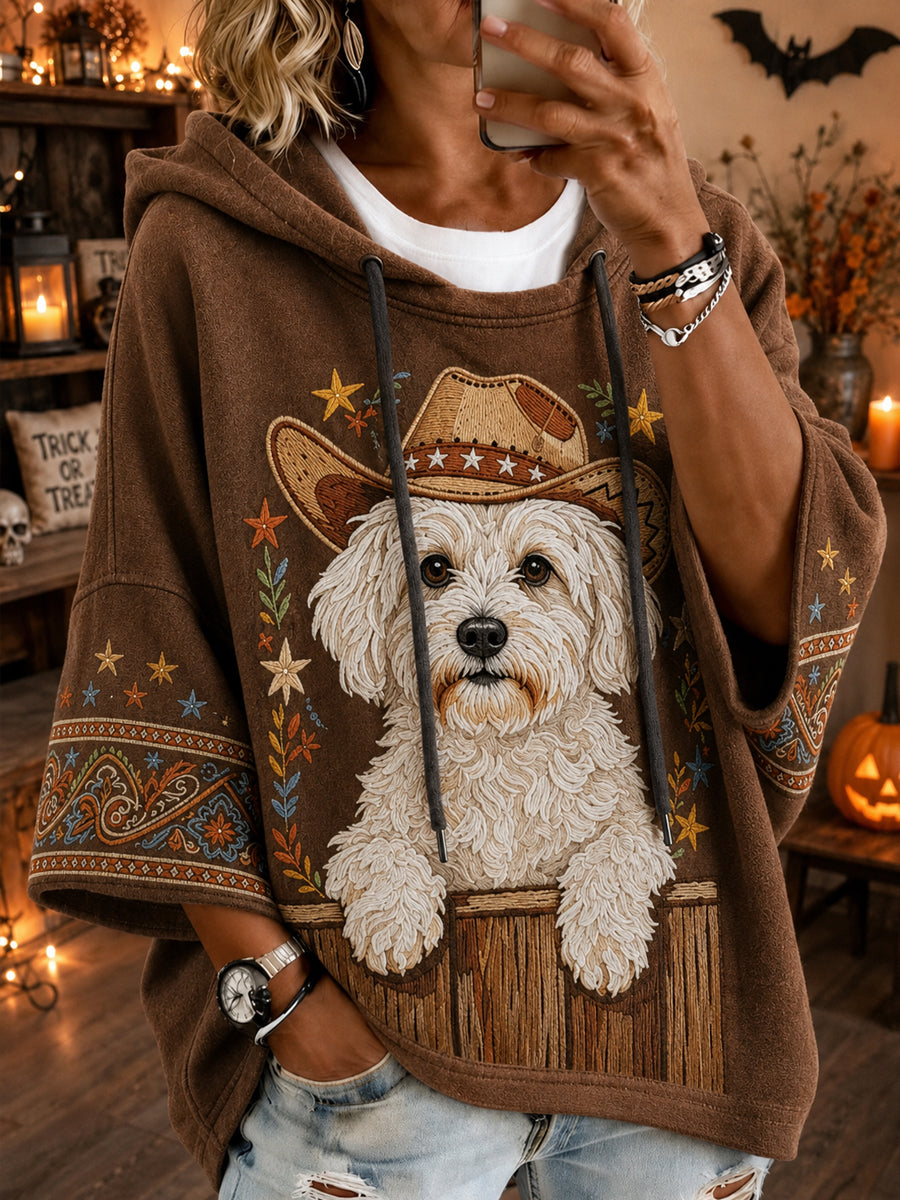 Kvinders Retro Western Cowboy hund Casual Loose Hoodie.
