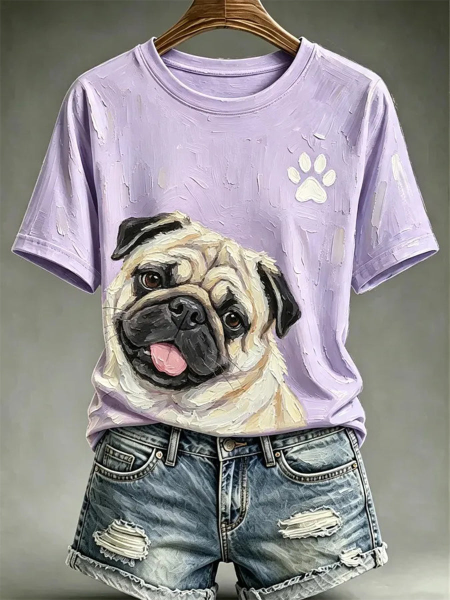 Damers hund Oliemaleri stil Printed Casual T-shirt
