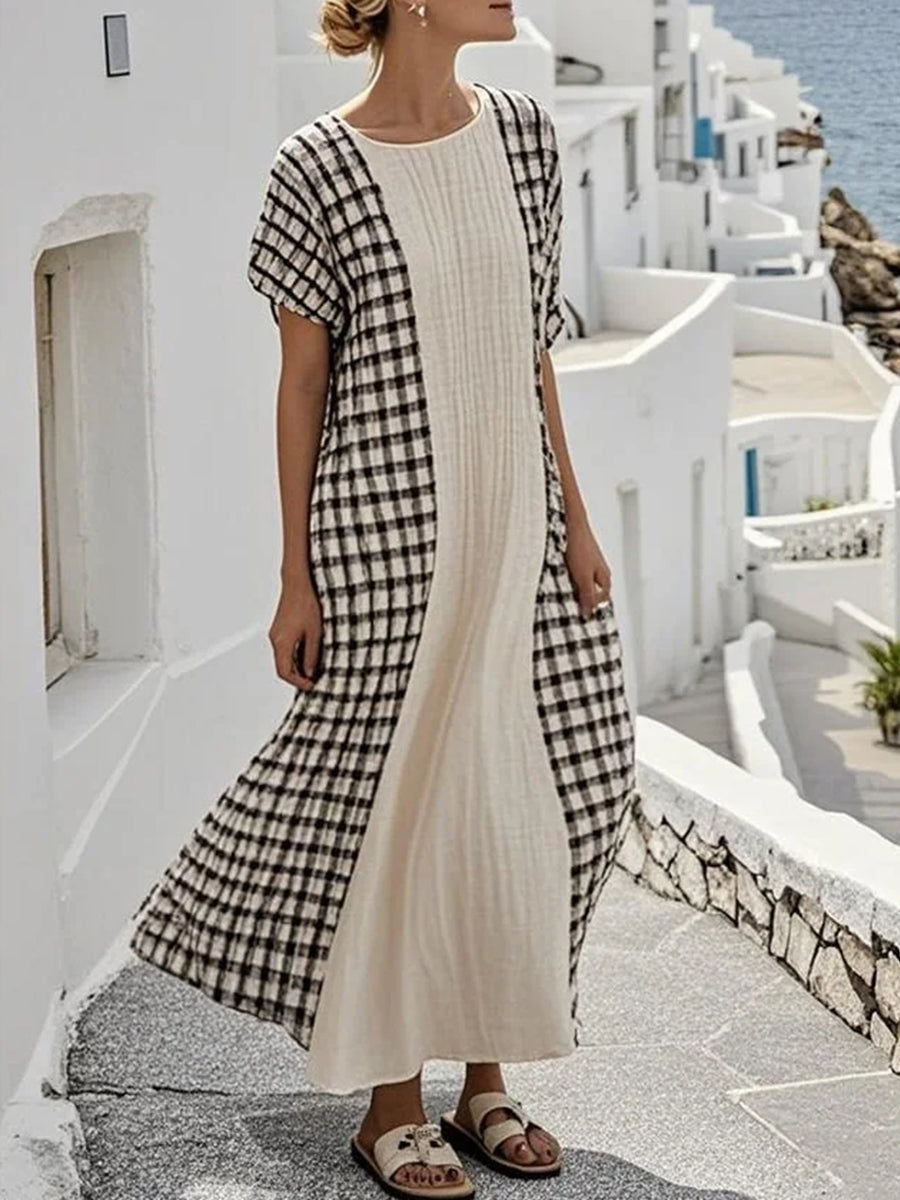 Trykt V-hals Elegant Chic Loose Lang ærme Maxi Kjole