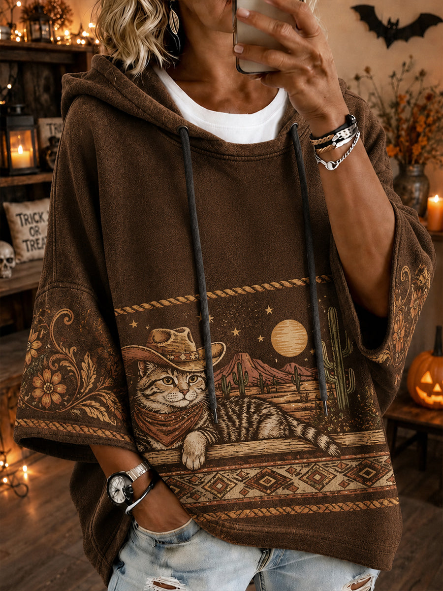 Kvinders Western Animal Style Kulturelle elementer kunst print hættefuld Sweatshirt