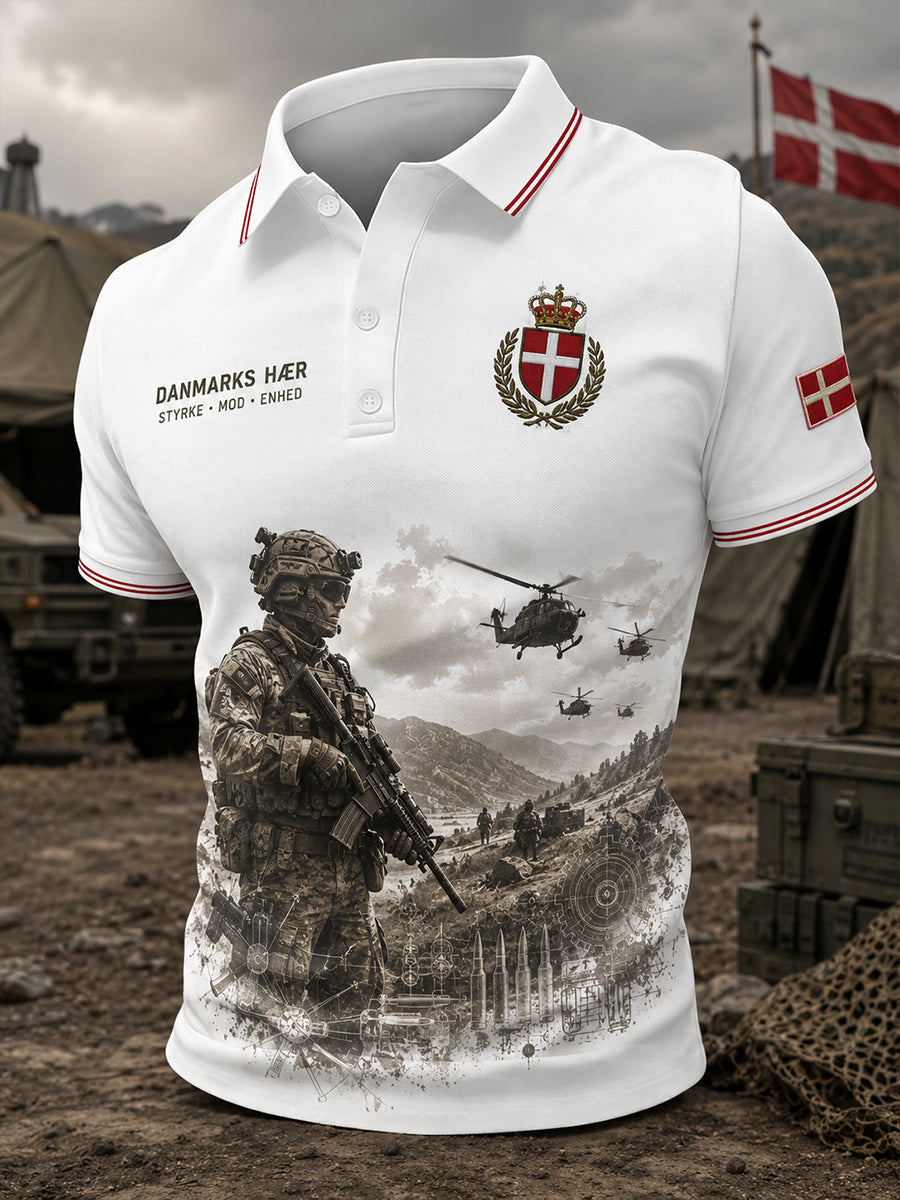 Mænds kortærme Polo skjorte med Vintage Militær-stil Print