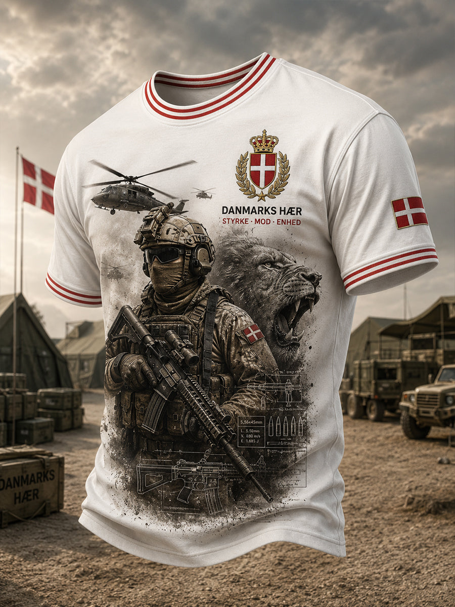 Mænds kortærme T-shirt med Vintage Militær-stil Print