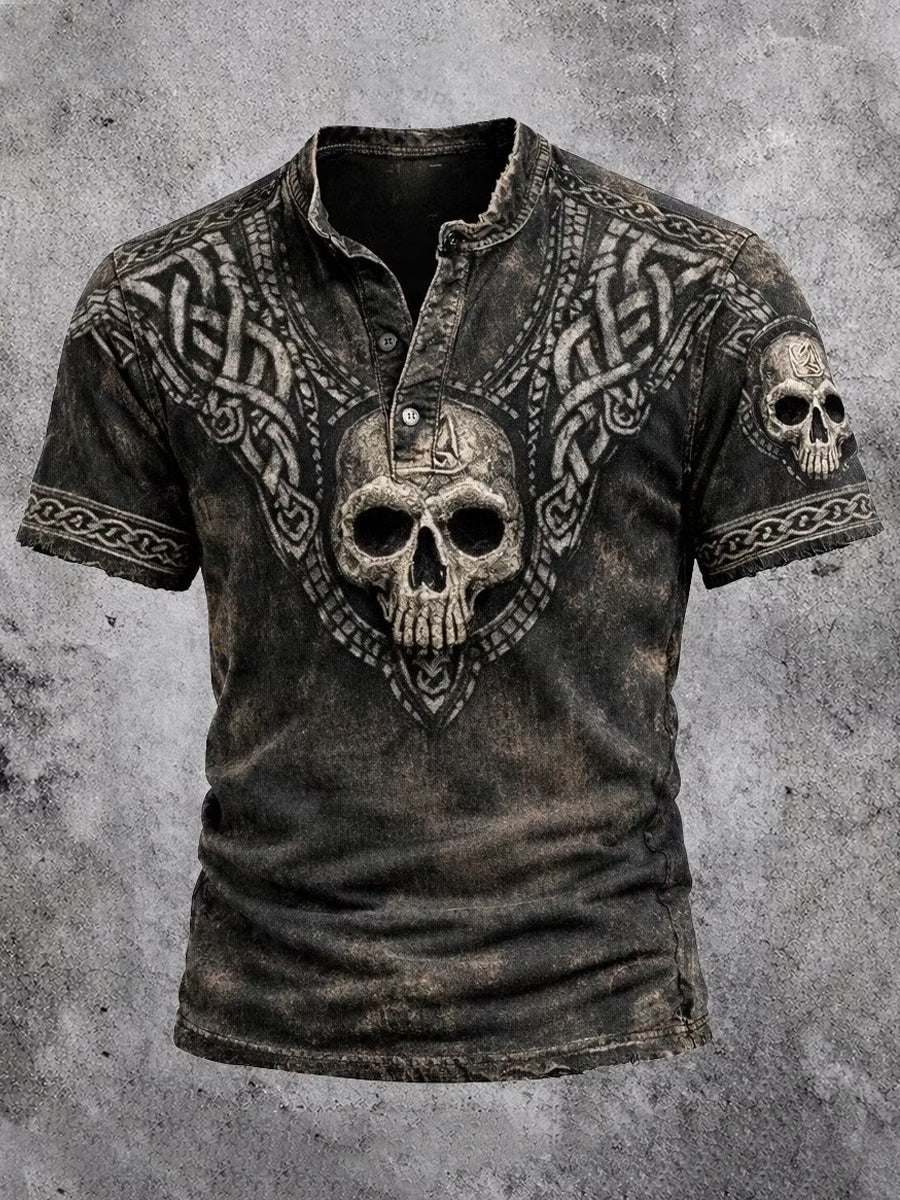 Retro vikingetids kunsttryk afslappet Henley-shirt