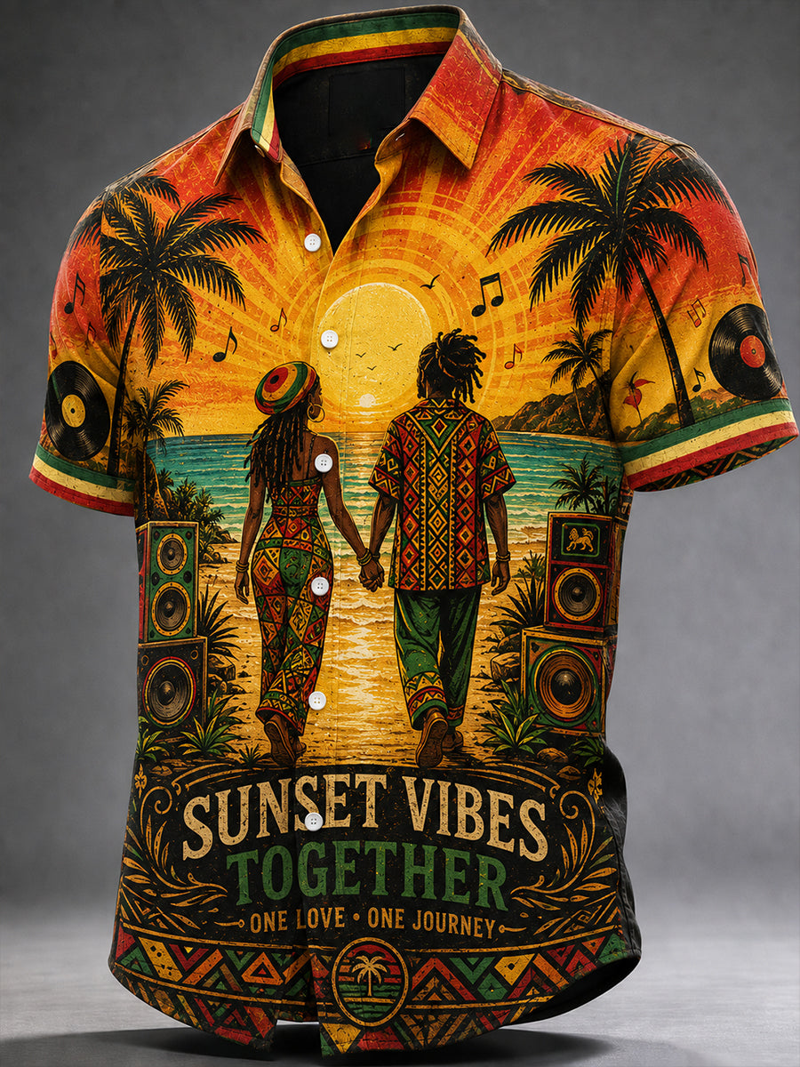 Mænds reggae-fritidsbluse med korte ærmer
