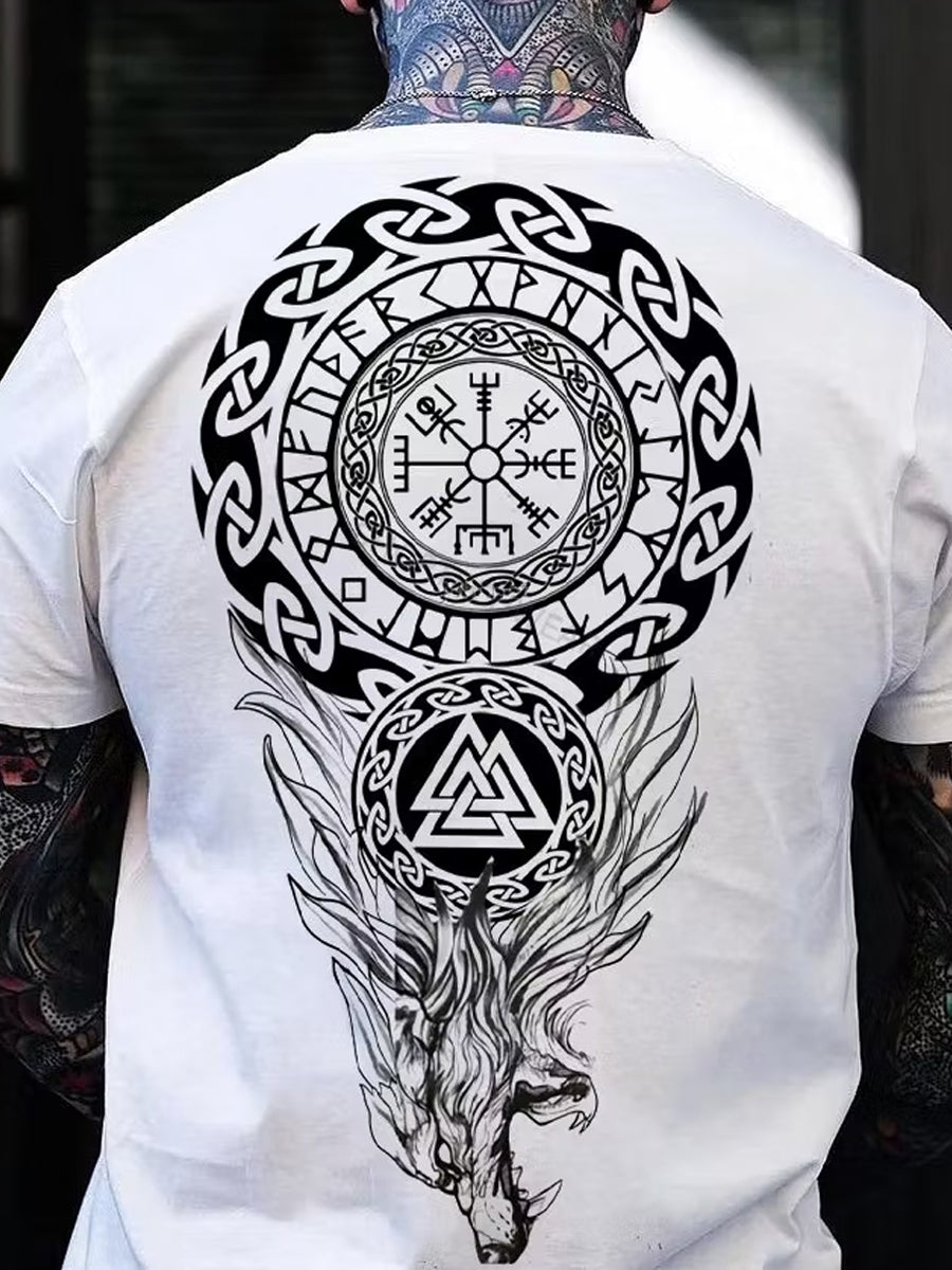 Retro Viking Art Print Casual T-shirt