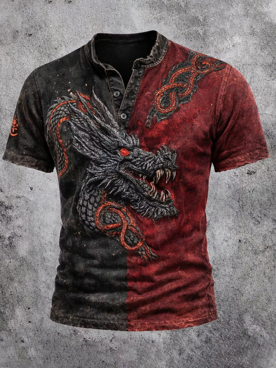 Retro vikingetids kunsttryk afslappet Henley-shirt