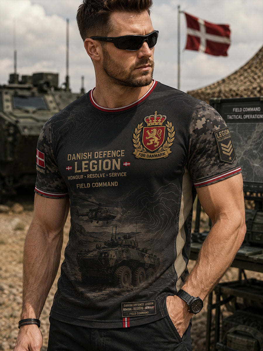 Mænds t-shirt med korte ærmer og camouflage- og militærprint
