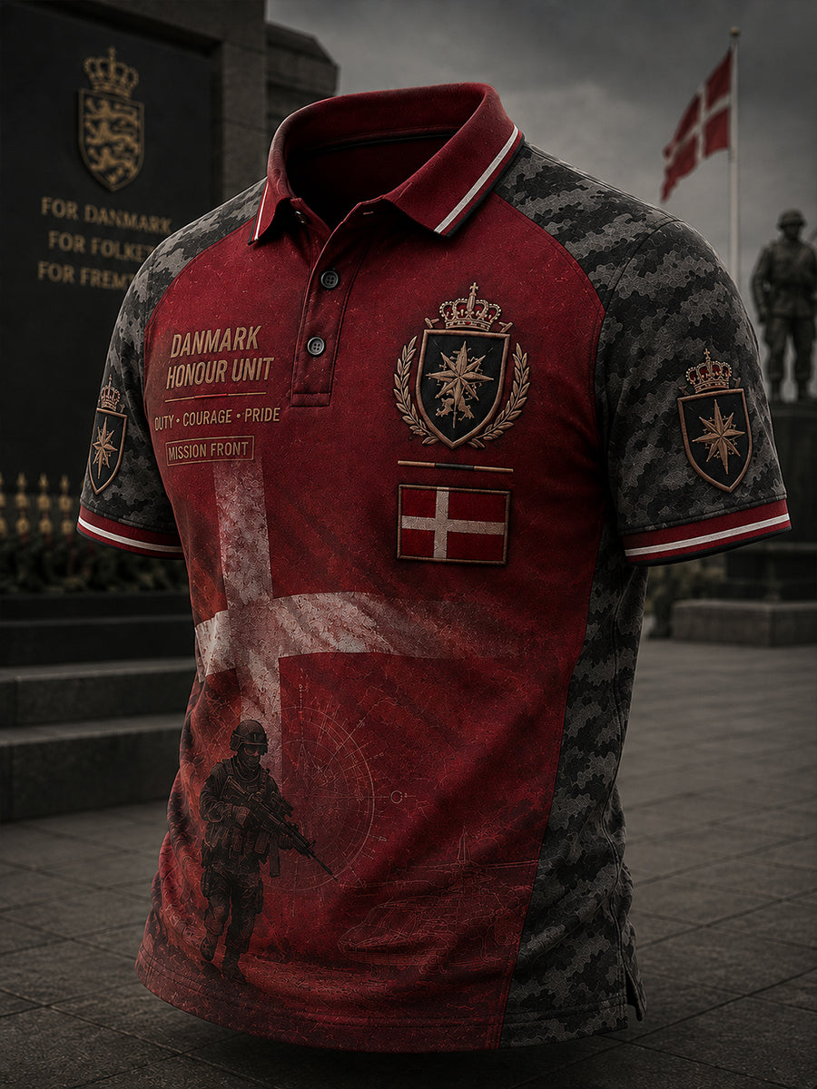 Polo-skjorte til mænd med kort ærme og camouflageprint i militærstil