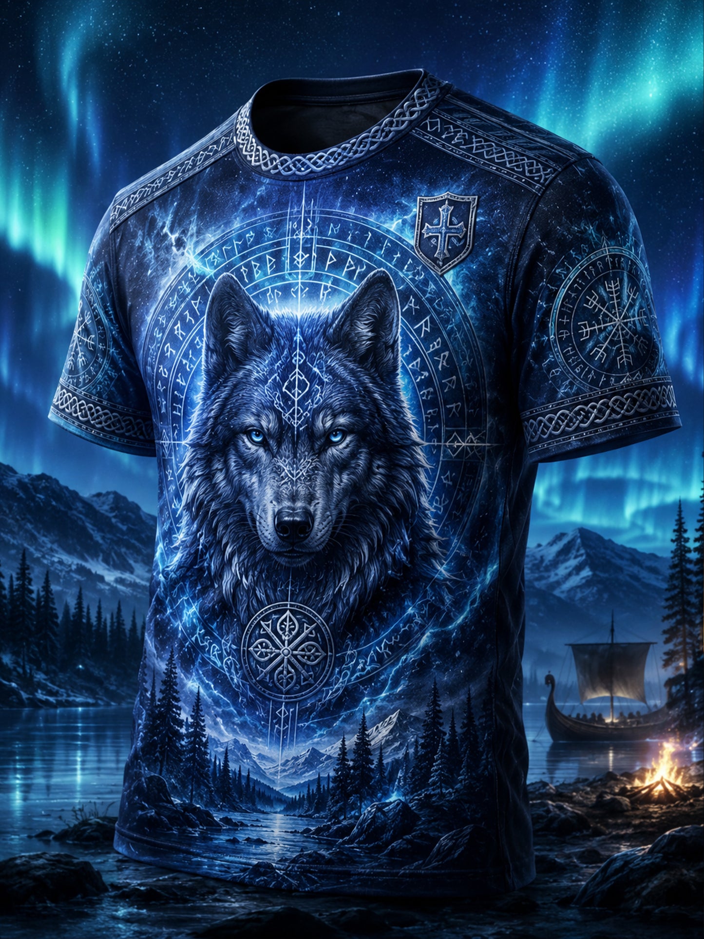 Mænds patriotisk kunstprint i vikingestil til hverdagsbrug – T-shirt