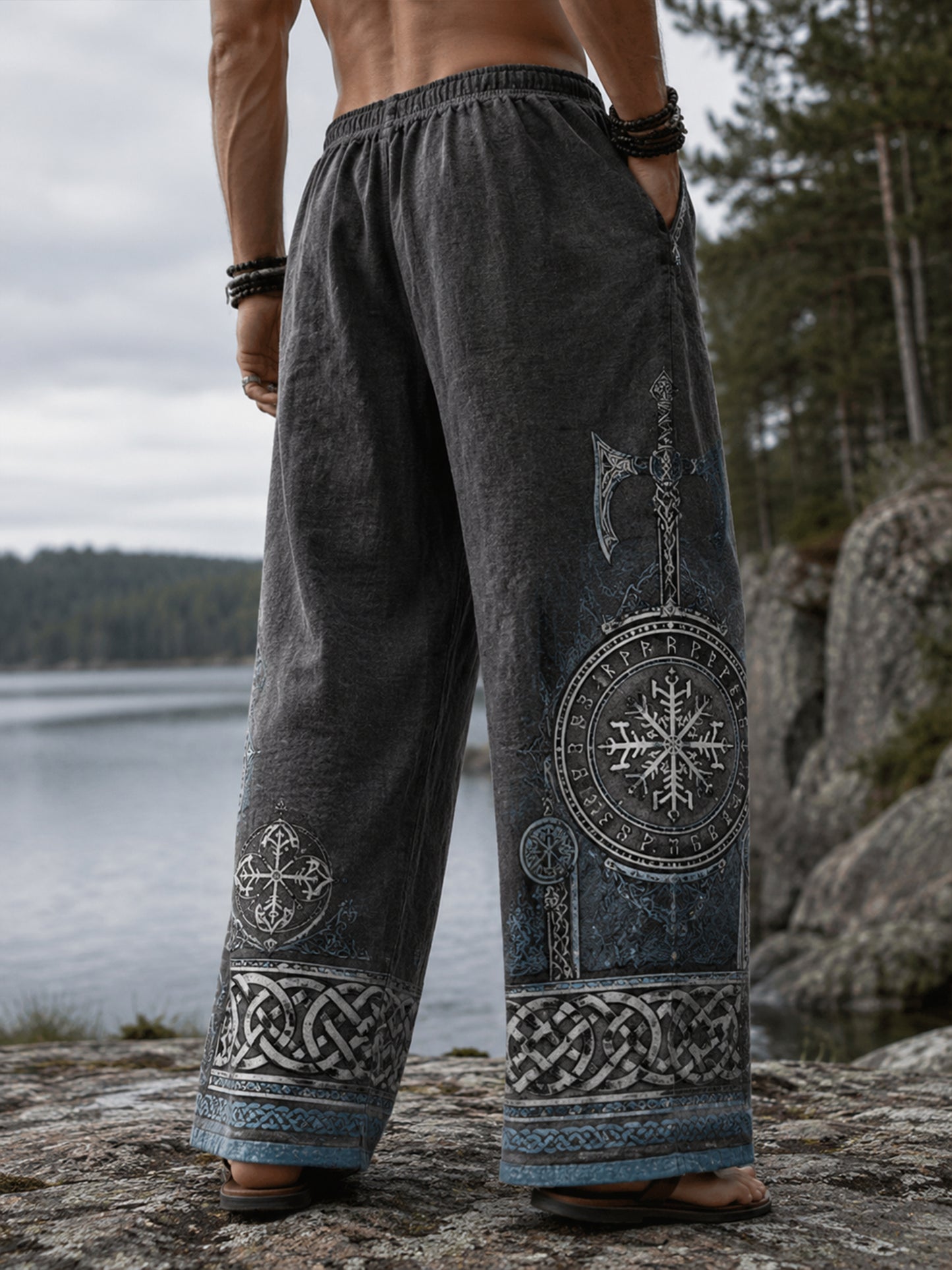 Mænds finsk vikingetema patriotisk kunsttryk afslappede bukser