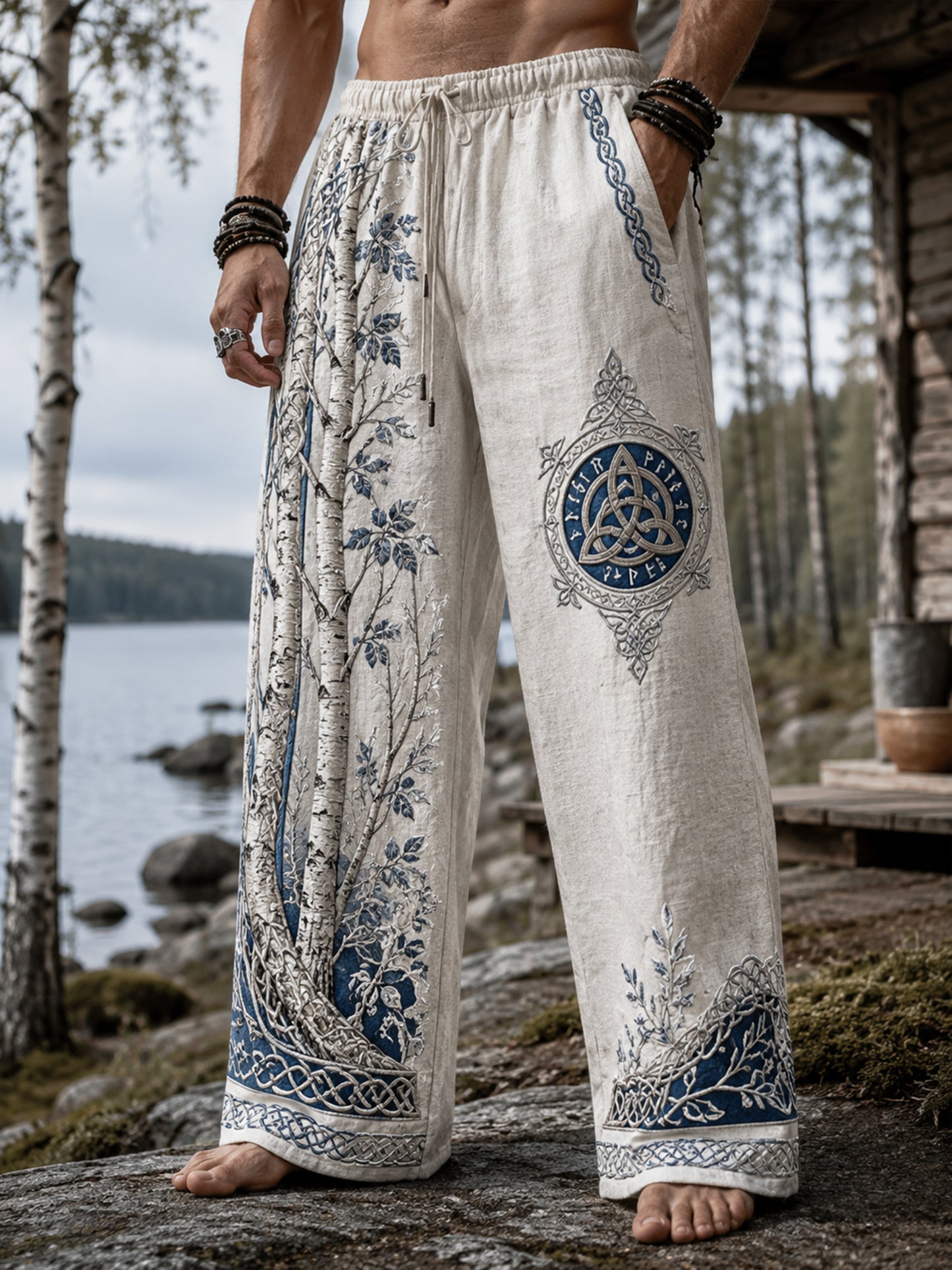 Mænds finsk vikingetema patriotisk kunsttryk afslappede bukser