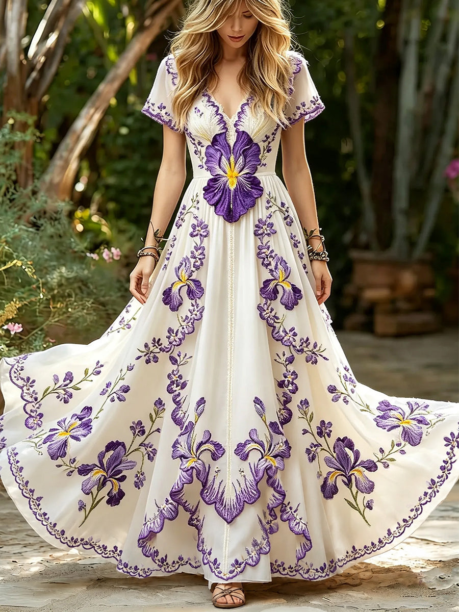Kvinders klasse lilla Iris Boho Print Flowy Maxi Kjole