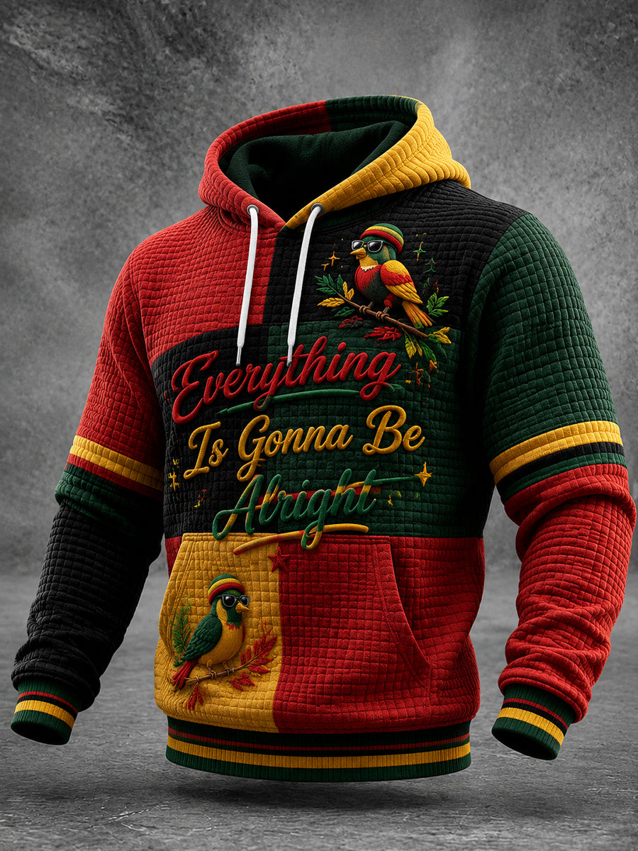 Retro Reggae-temade vaffel-Knit Patchwork Hoodie til musikelsker