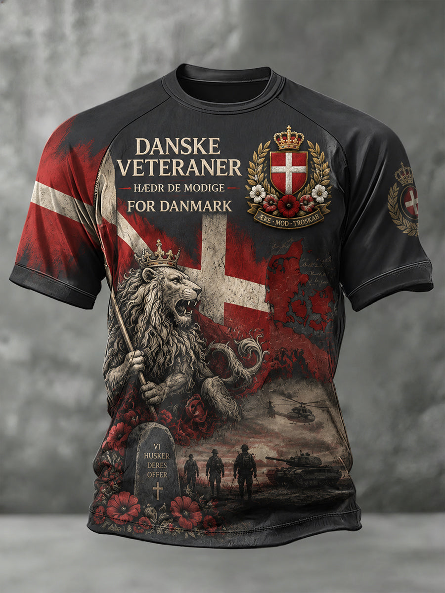 Mænds raglan-T-shirt med korte ærmer og militær camouflageprint