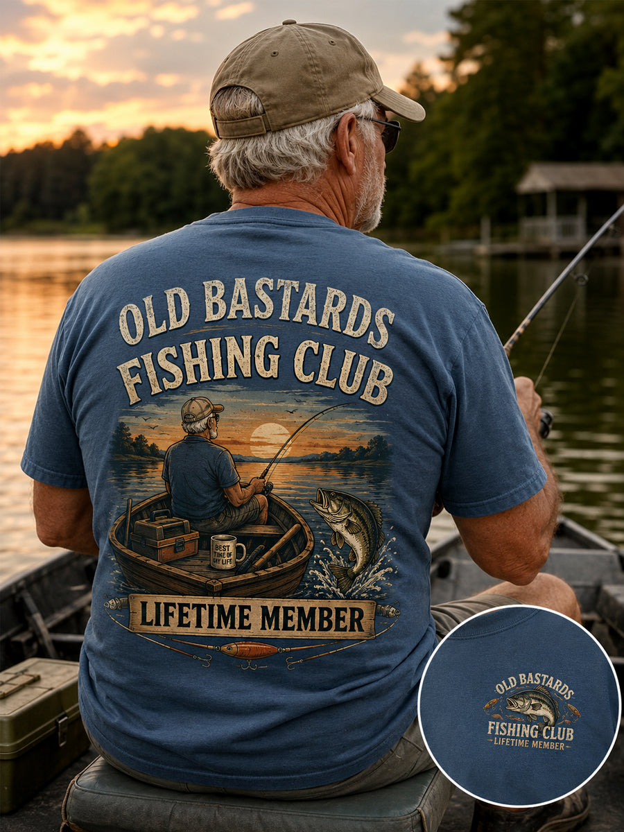 Mænds Sjove Gamle Skiderikker Fiskeriklub Livslangt Medlemskort Casual T-shirt