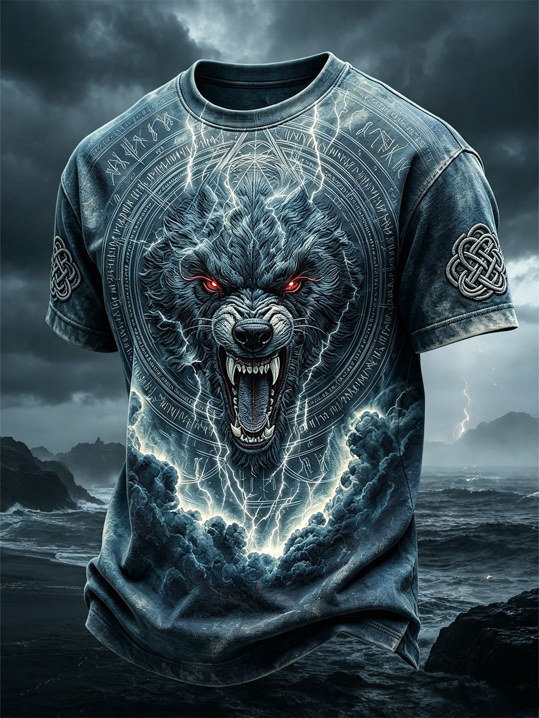 Mænds retro vikingelupemønster trykt afslappet t-shirt med korte ærmer