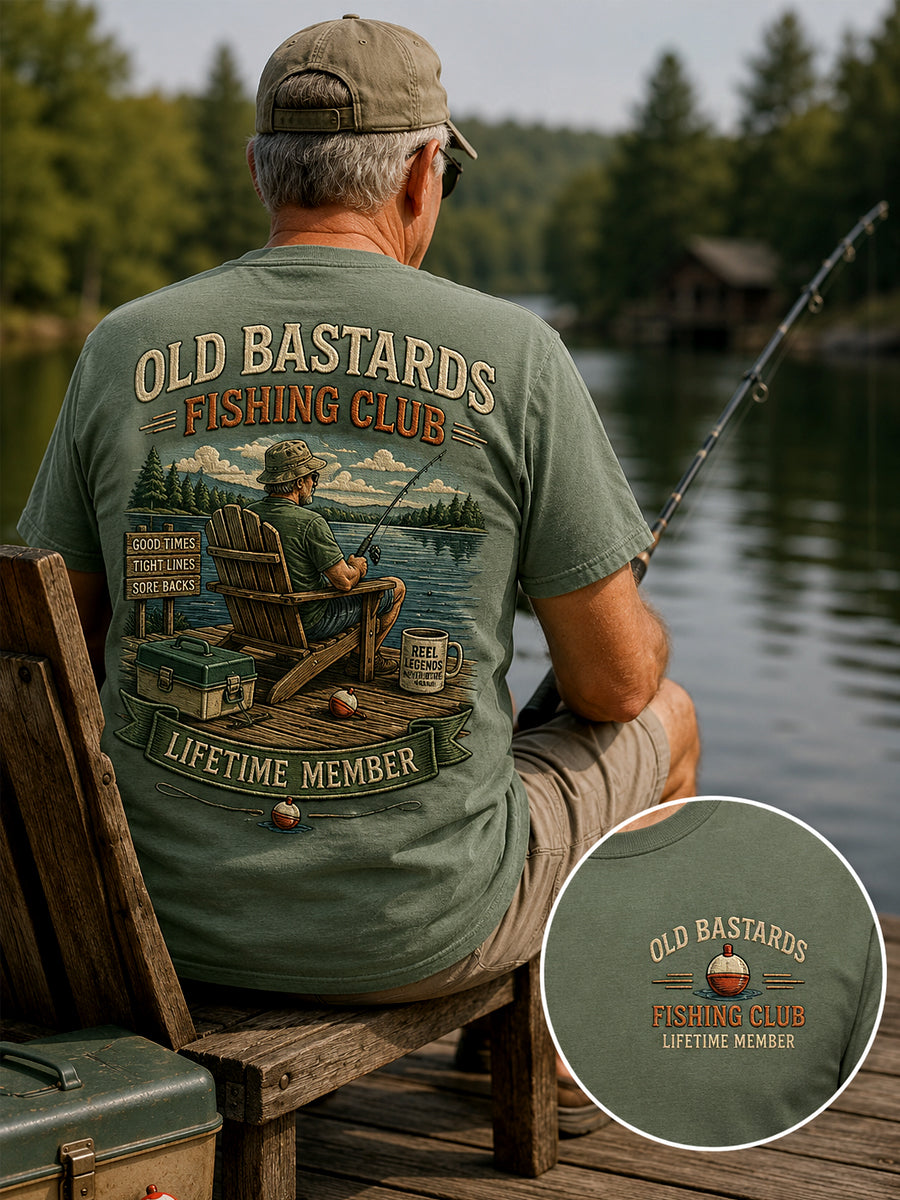 Mænds Sjove Gamle Skiderikker Fiskeriklub Livslangt Medlemskort Casual T-shirt