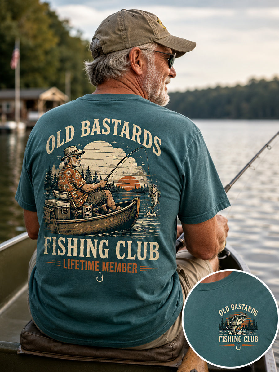 Mænds sjove gamle Bastards Fiskeriklub Livstid Medlem Print Casual Tee