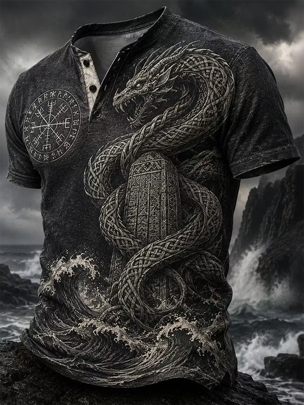 Mænds retro Vikinge mønster trykt afslappet kort ærme T-shirt