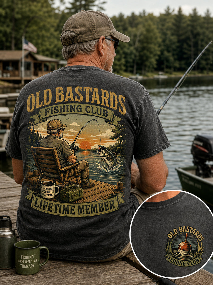 Mænds Sjove Gamle Skiderikker Fiskeriklub Livslangt Medlemskort Casual T-shirt