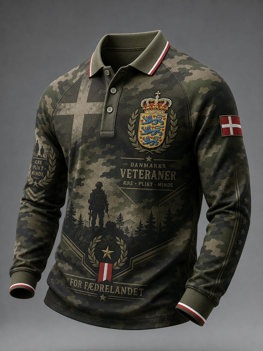 Mænds langærme Raglan-ærme Polo skjorte med militær camouflage Print