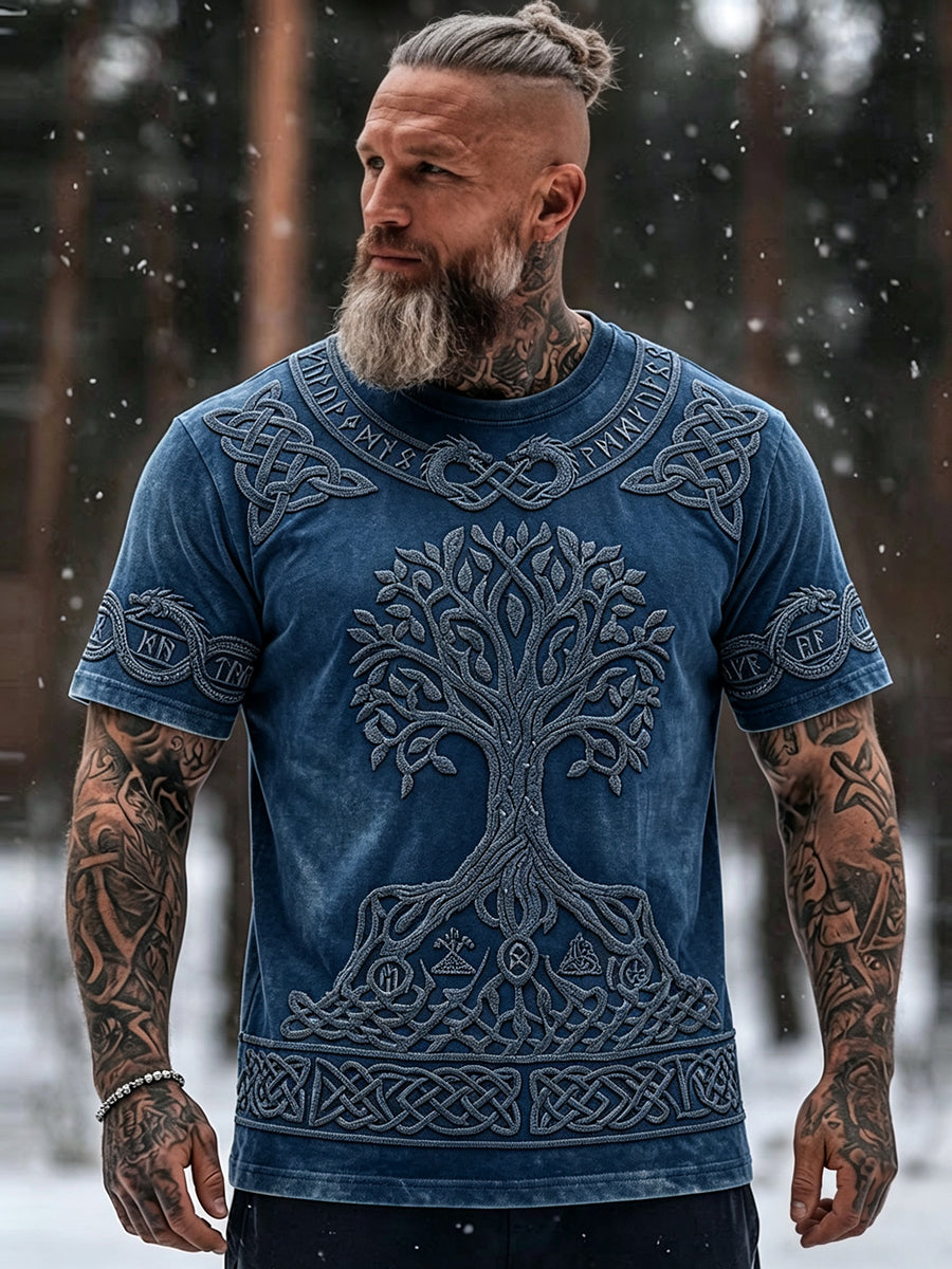 Mænds vintage viking livets træ keltisk print t-shirt med korte ærmer