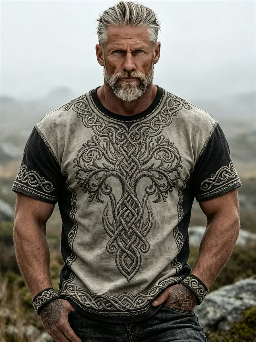 Mænds vintage viking Livets Træ keltisk knude print t-shirt med korte ærmer