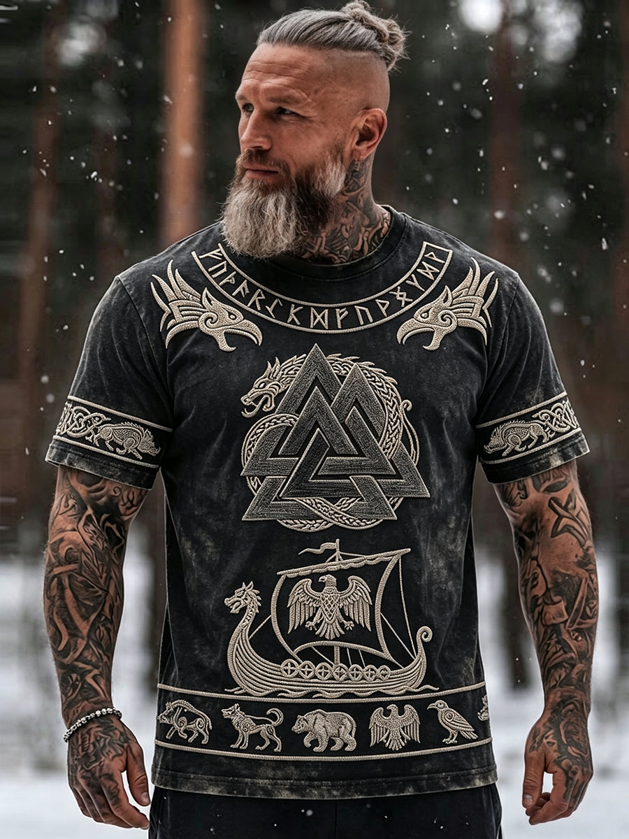 Mænds vintage vikingetidsinspireret t-shirt med keltisk print og korte ærmer