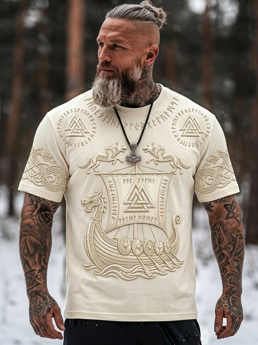 Mænds vintage vikingeskibskunst keltisk print t-shirt med korte ærmer