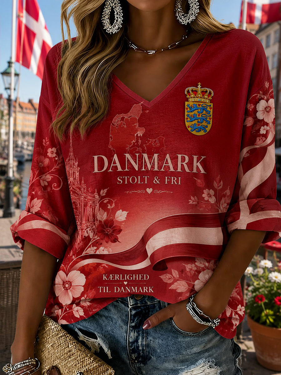 Kvindernes patriotisktæmmede print V-udskæringstopp