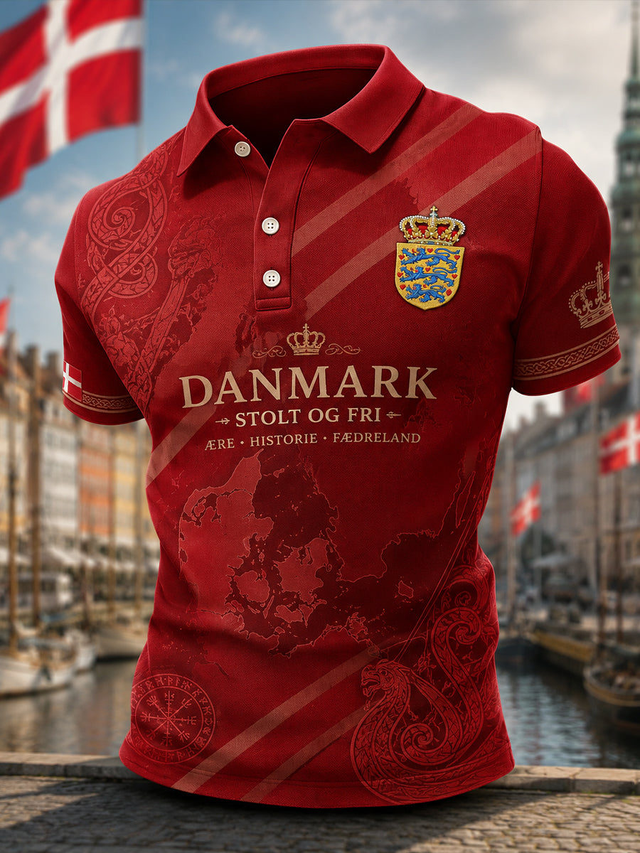 Polo-skjorte til mænd med korte ærmer og patriotisk hyldestprint